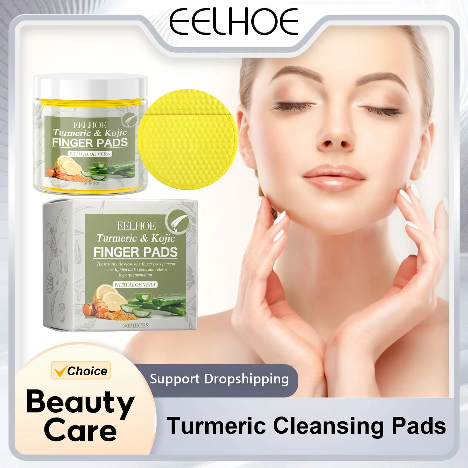 

EELHOE Turmeric Cleansing Pads Deep Cleansing Brightening Skin Care Moisturizer Oil Control Cleansing Pads for Face Acid Kojic