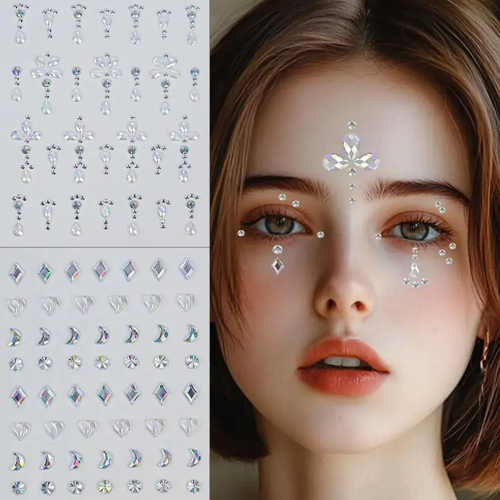 1 Sheet Colorful Bow/Star/Heart Face Rhinestone Stickers Glitter Self Adhesive Face Gem Tattoo Stickers Makeup Hair Crafts Decor view 4