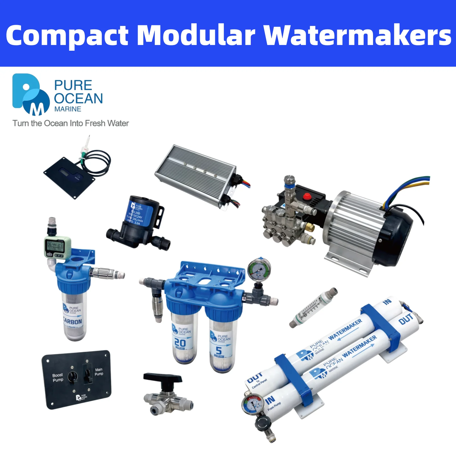 PureOceanMarine Compact Modular Seawater Desalination Watermaker Freshwater Guarantee for Cruisers