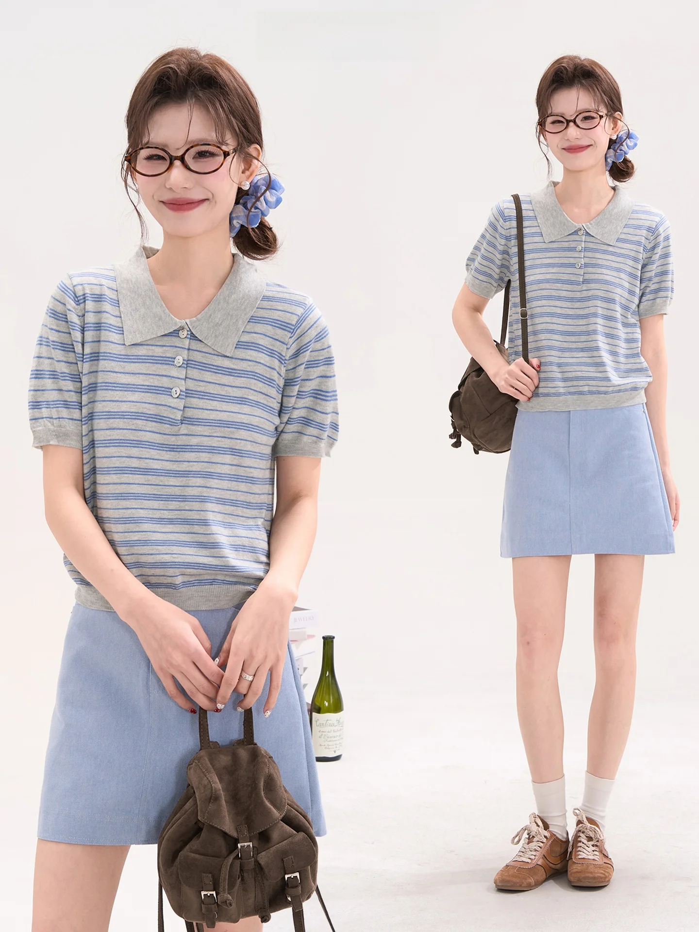 

Женская повседневная трикотажная кофта Heme Ne в полоску с коротким рукавом, дышащая, мягкая, в корейском стиле, свободного кроя, весна