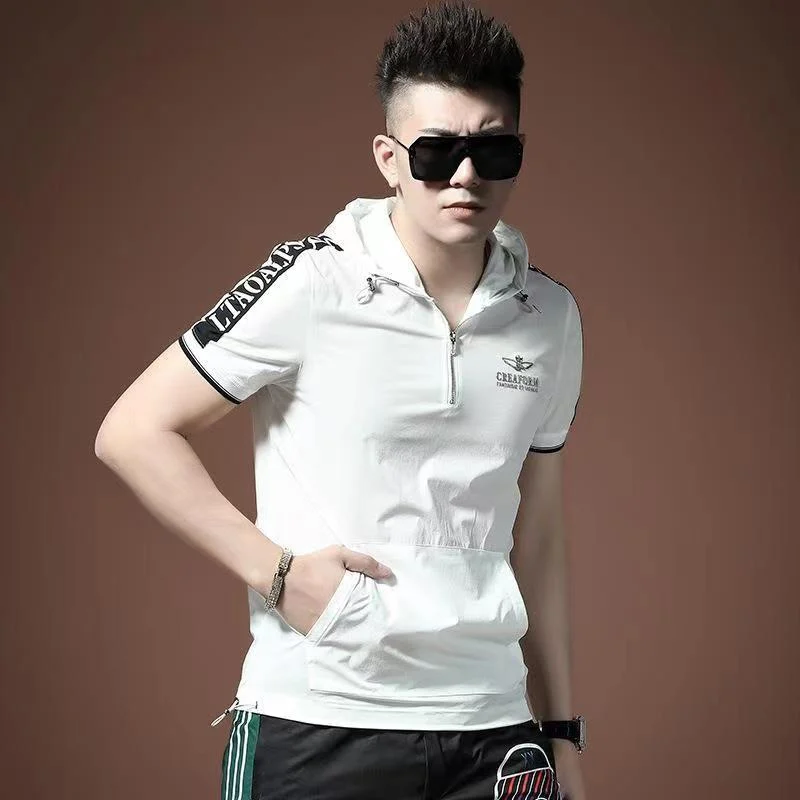 

Trendy ort Sve Hoodie Men's T-irt Summer Slim Fit Printed f Sve Youth Sle Casual Outerwear