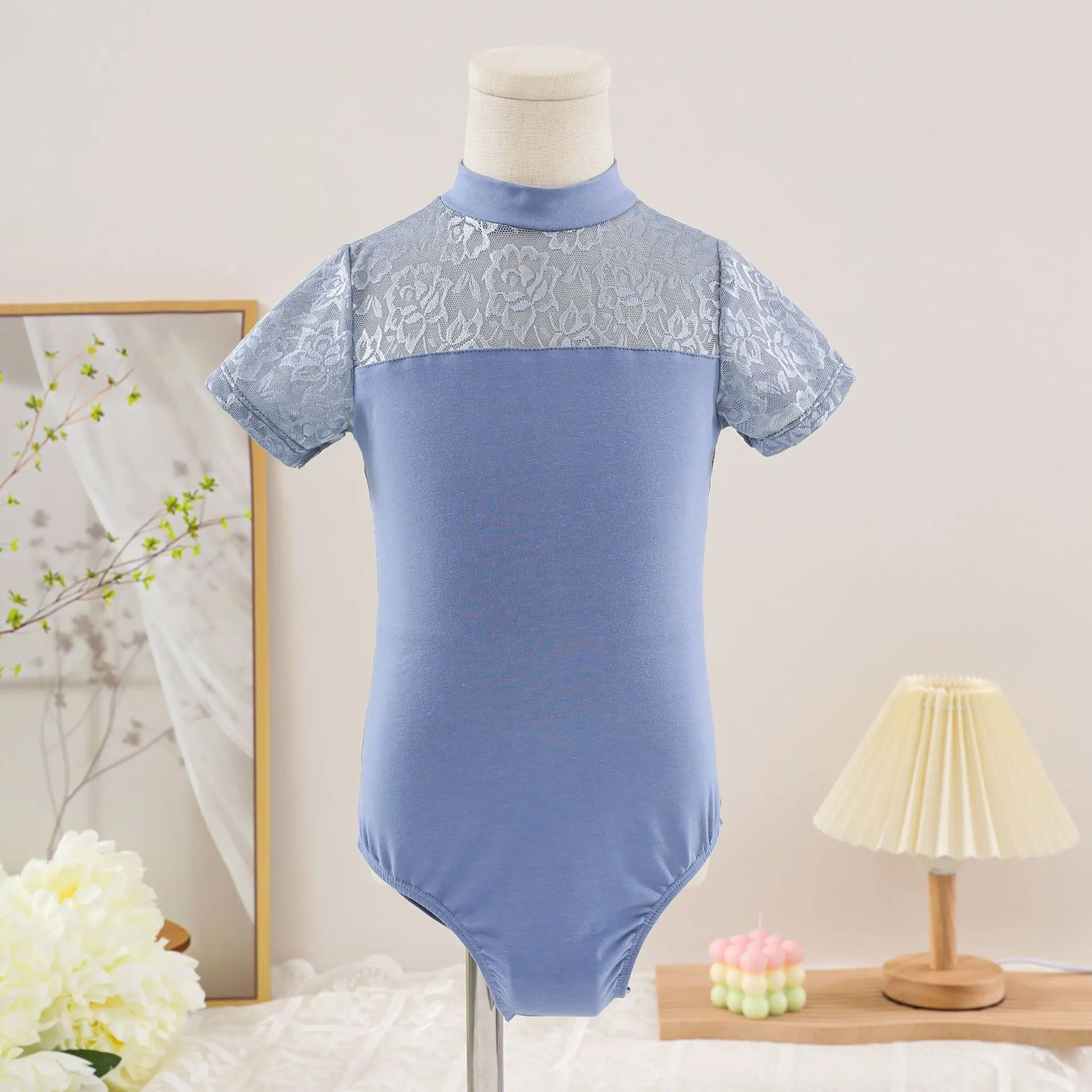 

Girls Ballet Leotard Kids Lace Splice Dance Leotards Stand Collar Ballet Bodysuit Children Dance Costumes Gymnastics Leotard