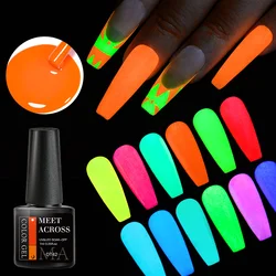 MEET ACROSS 7ml Fluorescencyjny żelowy lakier do paznokci Glow In Dark Neon Luminous Gel Vernis Semi Permanent Nail Art UV LED Varnish Design
