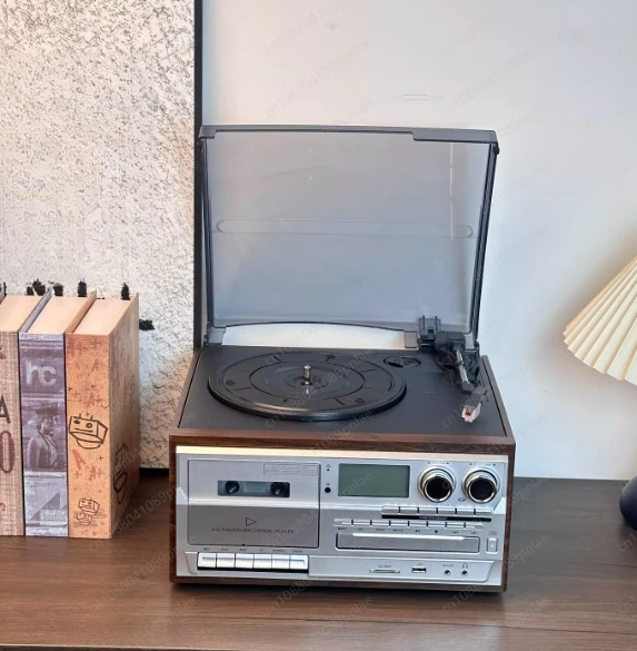Vintage Vinyl Record Player, Multi-function CD Tape, Bluetooth, Light Luxury Small Audio Gifts