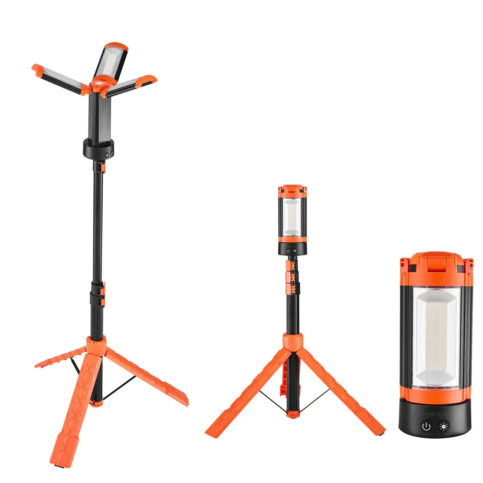LED Work Light with Stand, 8Ah, Rechargeable Cordless Camping, 3 Lamp Heads, Detachable Tripod, 2200 Lumens 3000K-6500K