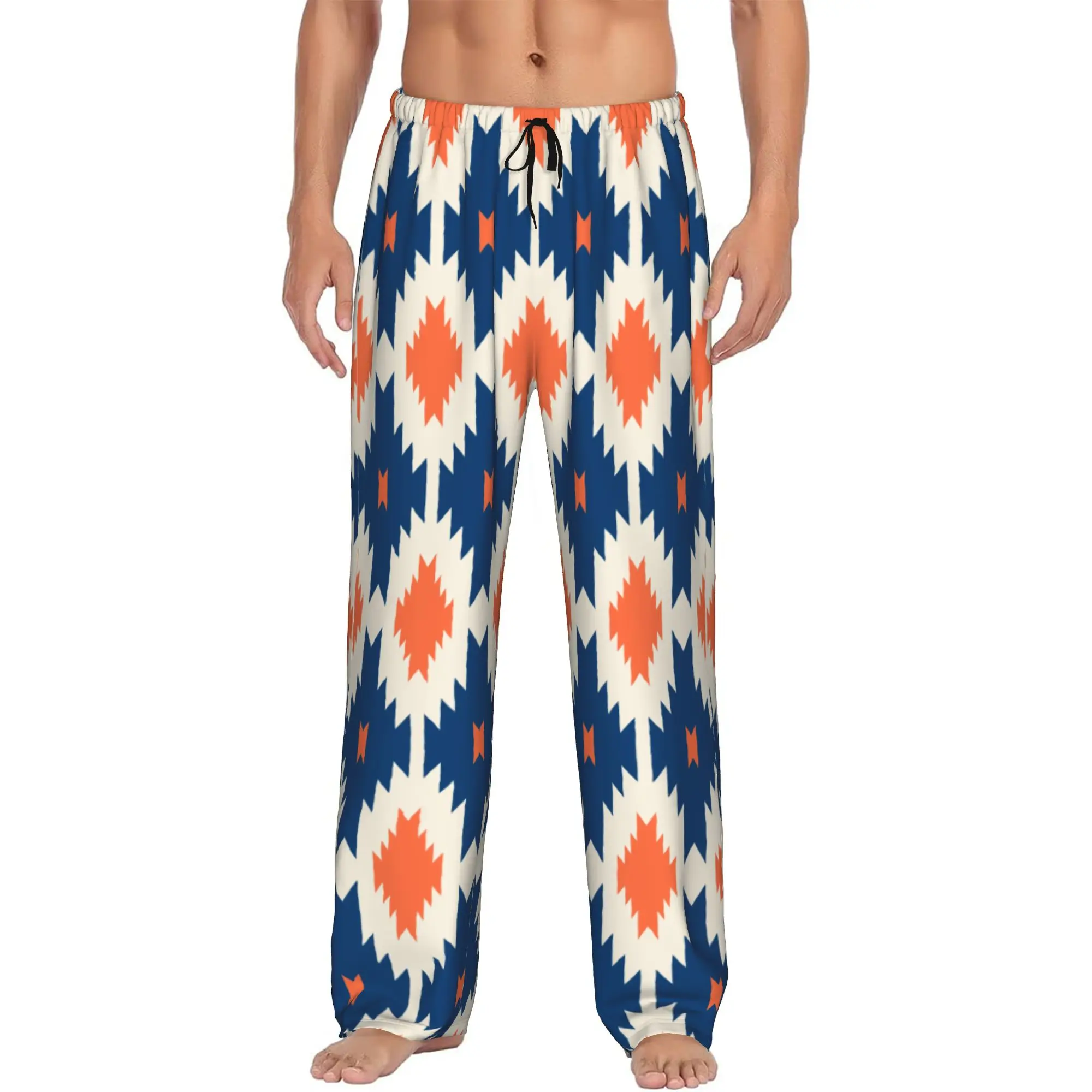 Custom Printed Men's Colorful Aztec Southwestern Navajo Pattern Navajo Pajama Pants  Sleepwear Sleep Lounge Bottoms with Pockets