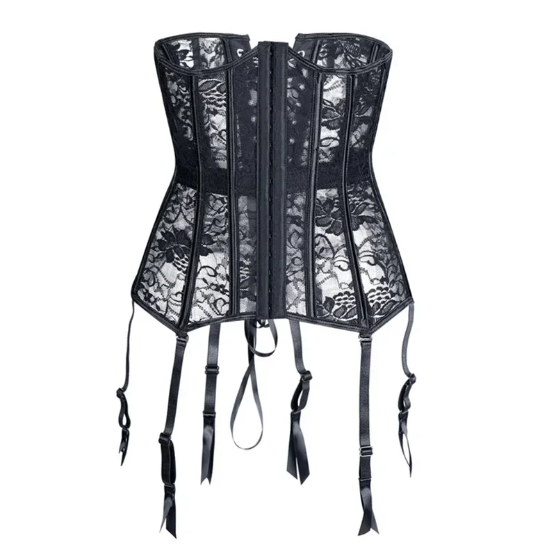 

Women Black Bustiers & Corsets Cincher Sexy With Garter Belt Lace Mesh Breathable Underbust Corset Waist Trainer Slim Bustiers