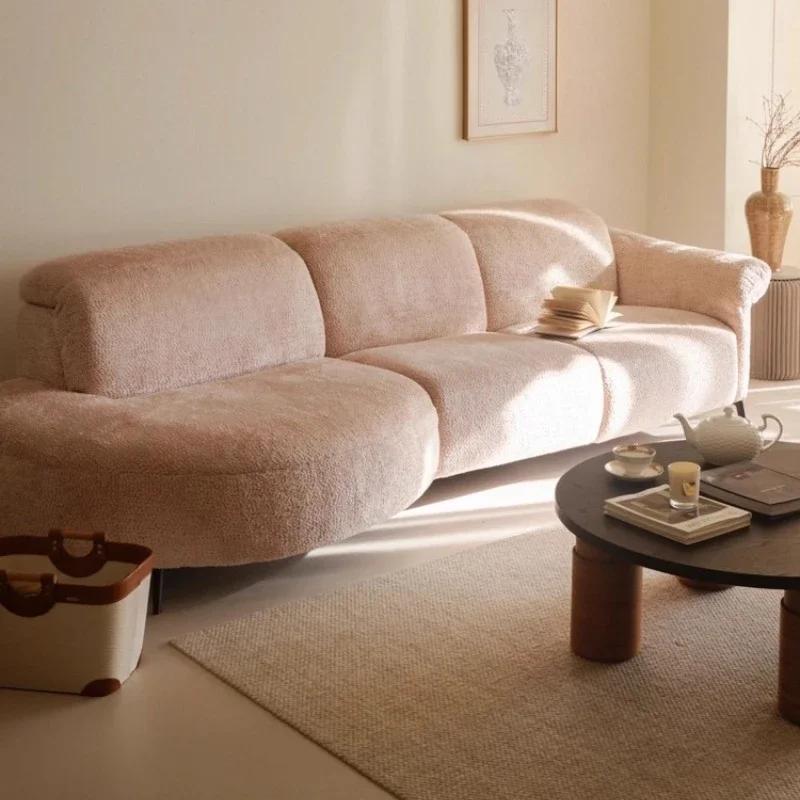 

Italian minimalist fabric sofa small apartment living room straight row chenille cream wind arc Venice electric sofa