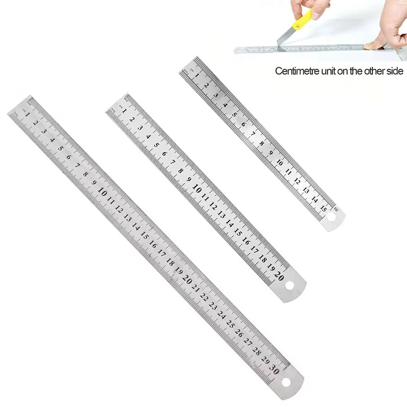 15/20/30/40/50cm Stainless Steel Metal Straight Ruler Precision Double Sided Straight Ruler Measuring Tool For Office Supplies