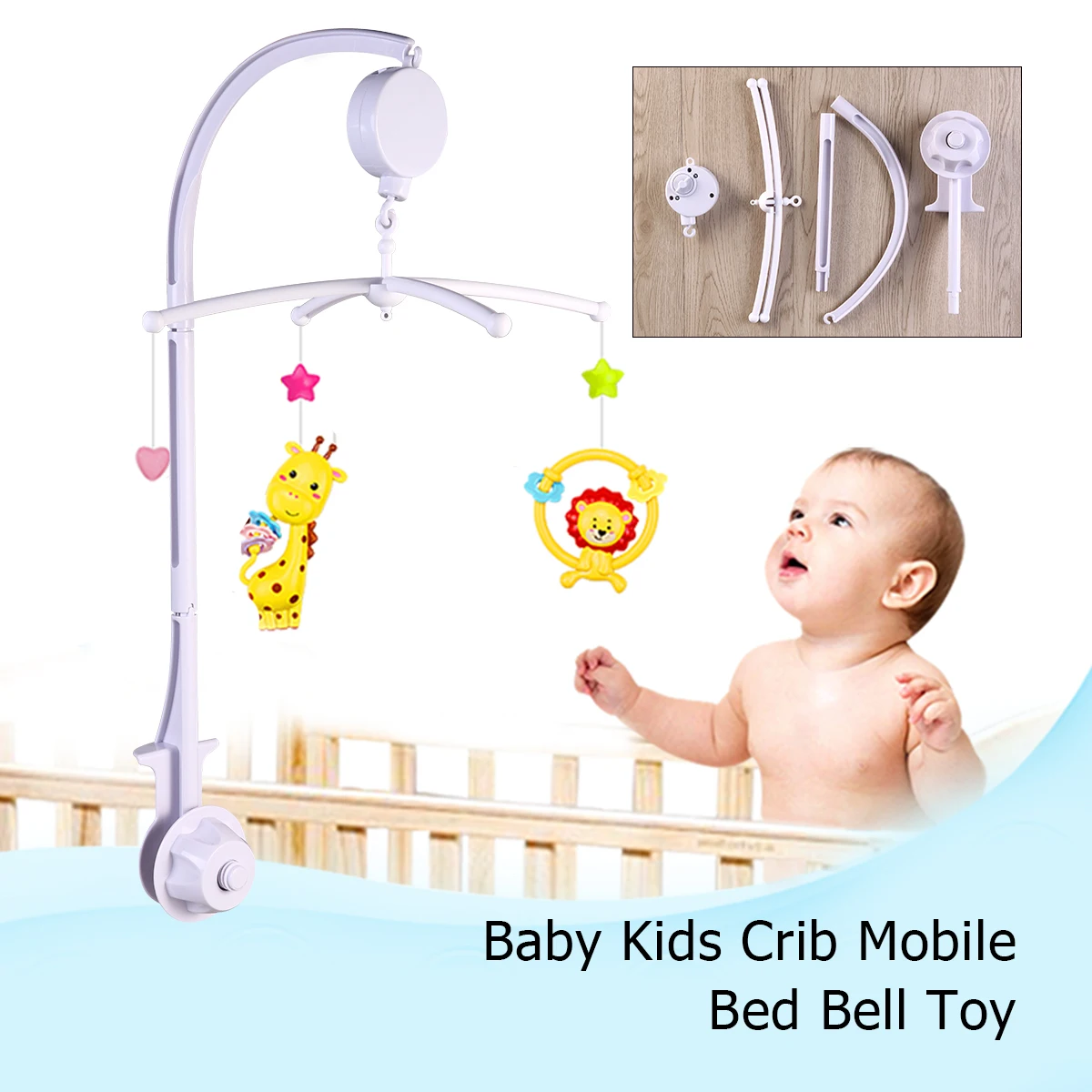 حامل هاتف Baby Crib باللون الأبيض ABS 50.3X43.8X21.6 مم 360 ° صندوق الموسيقى الدوار يلعب سرير الطفل تهويدة 2-3 دقائق #1