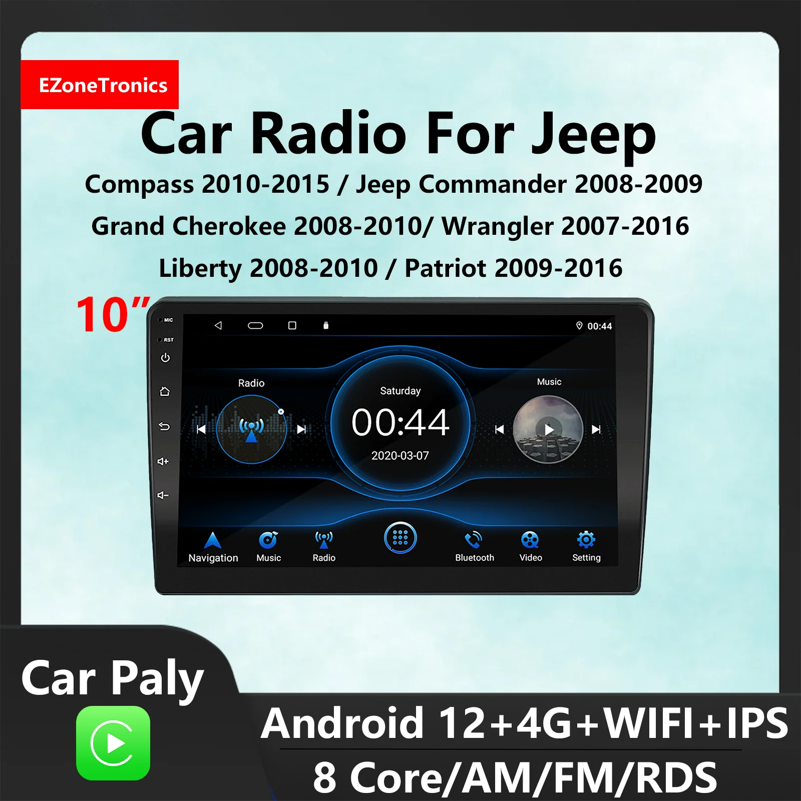 EzoneTronics CarPlay Android Auto Car Radio for Jeep Compass Commander Grand Cherokee Patriot Liberty Car Entertainment System