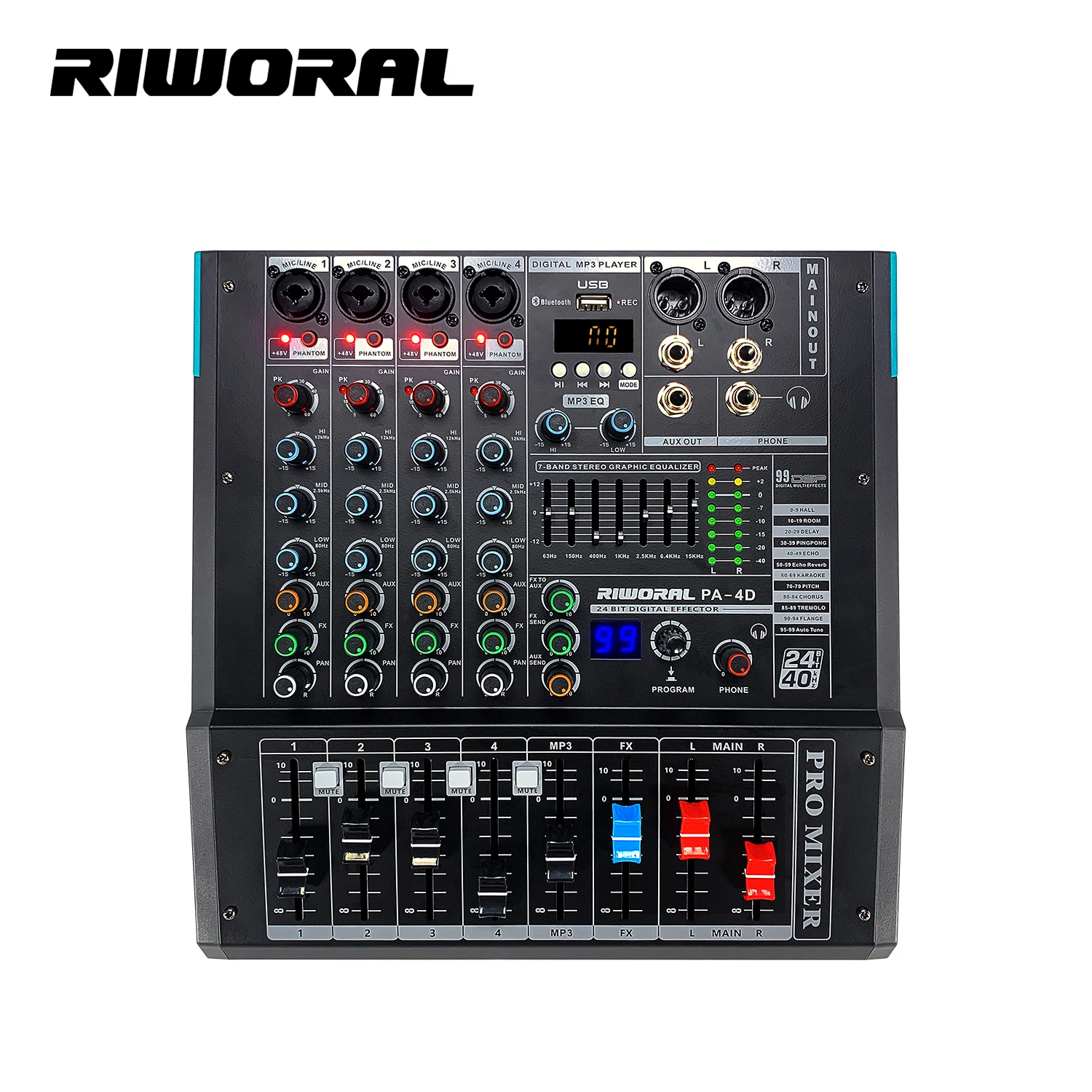 

PA-4D Professional 4 Channel Powered Mixer with Amplifier for bar Performance Tuning