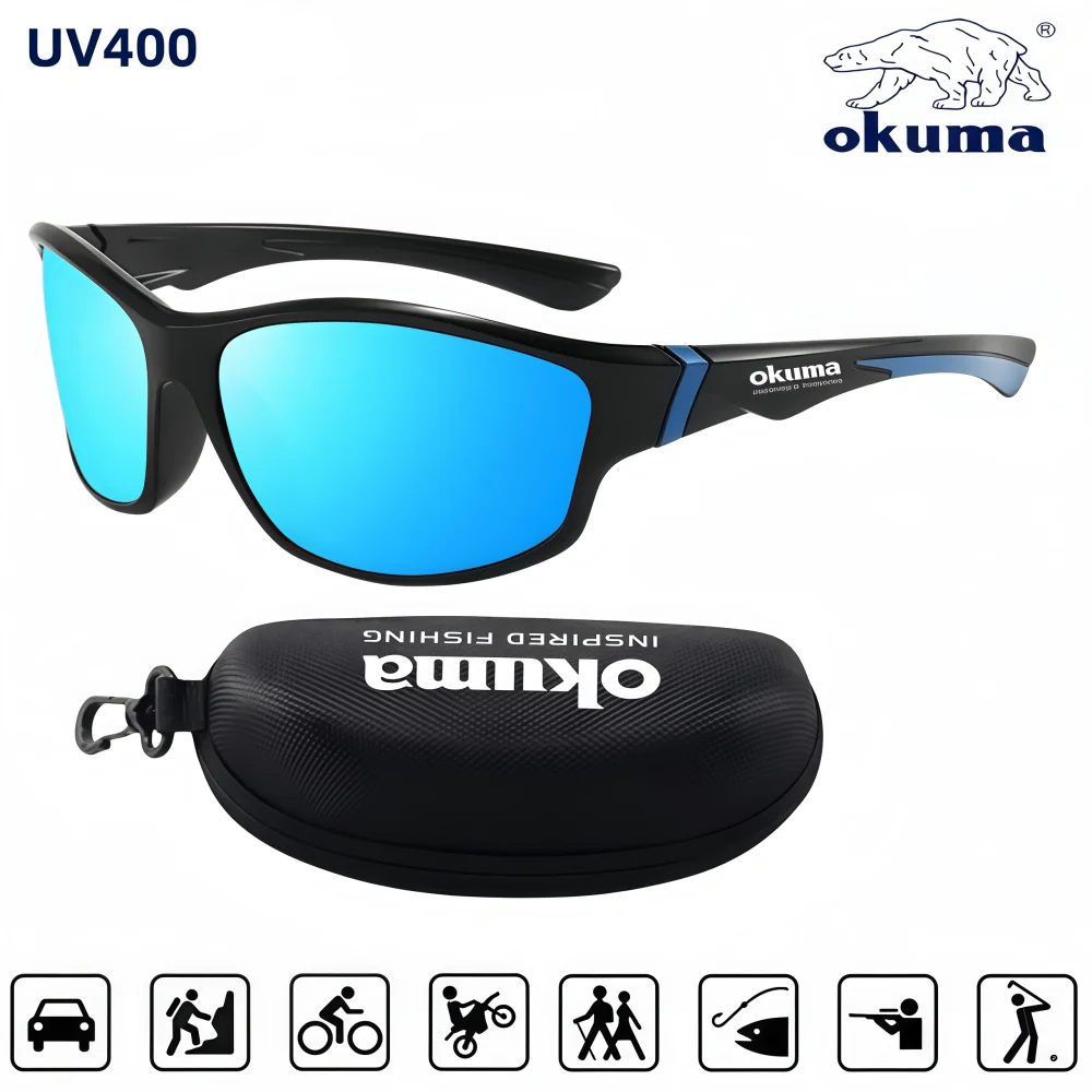 Okuma high-definition polarized fishing goggles UV400 anti stray light, resistant to wind and sand, equipped with glasses case