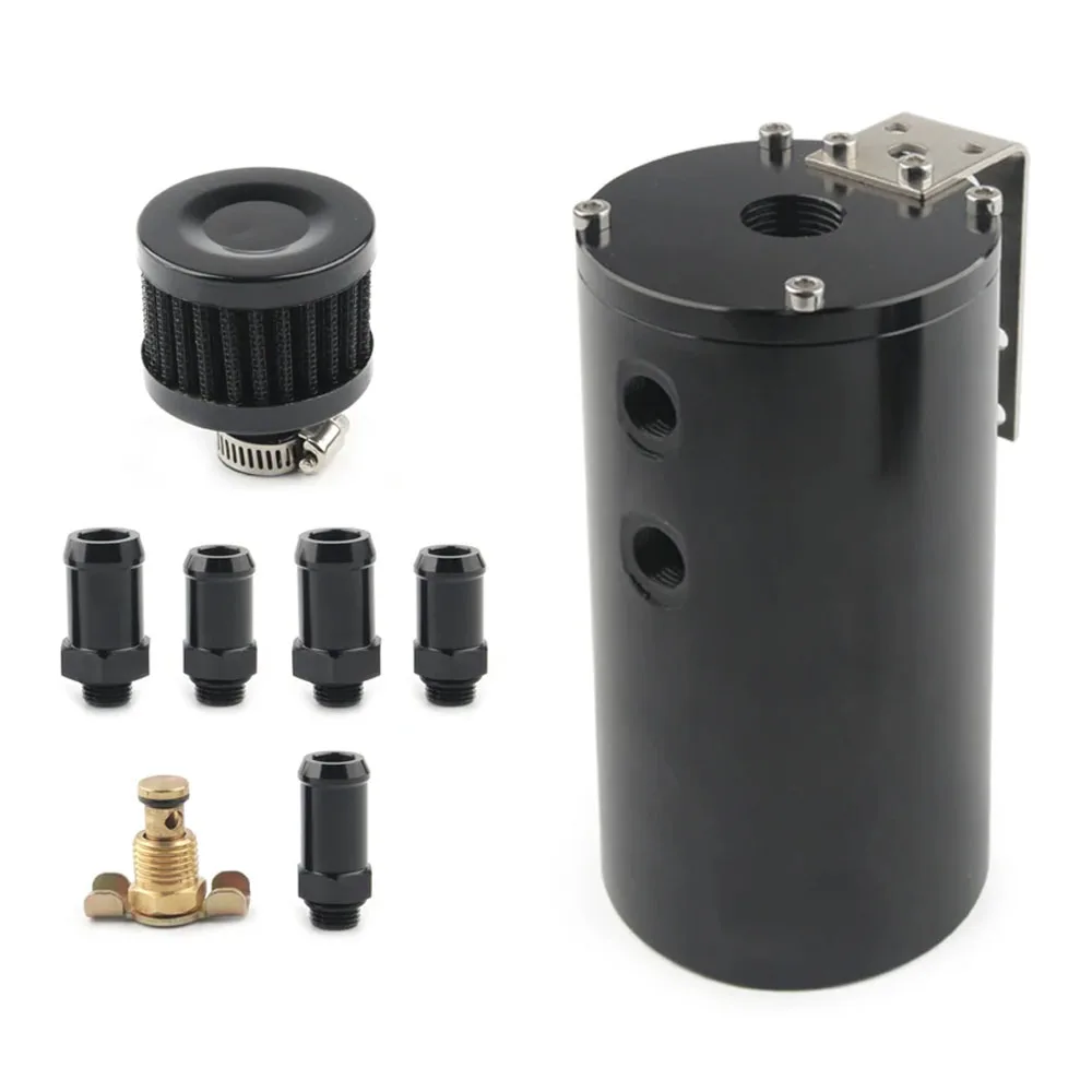 Universal Car Baffled Oil Catch Can with Breather Filter Aluminium Round Car Coolant Tank Car Coolant Fuel Surge Tank - view 2