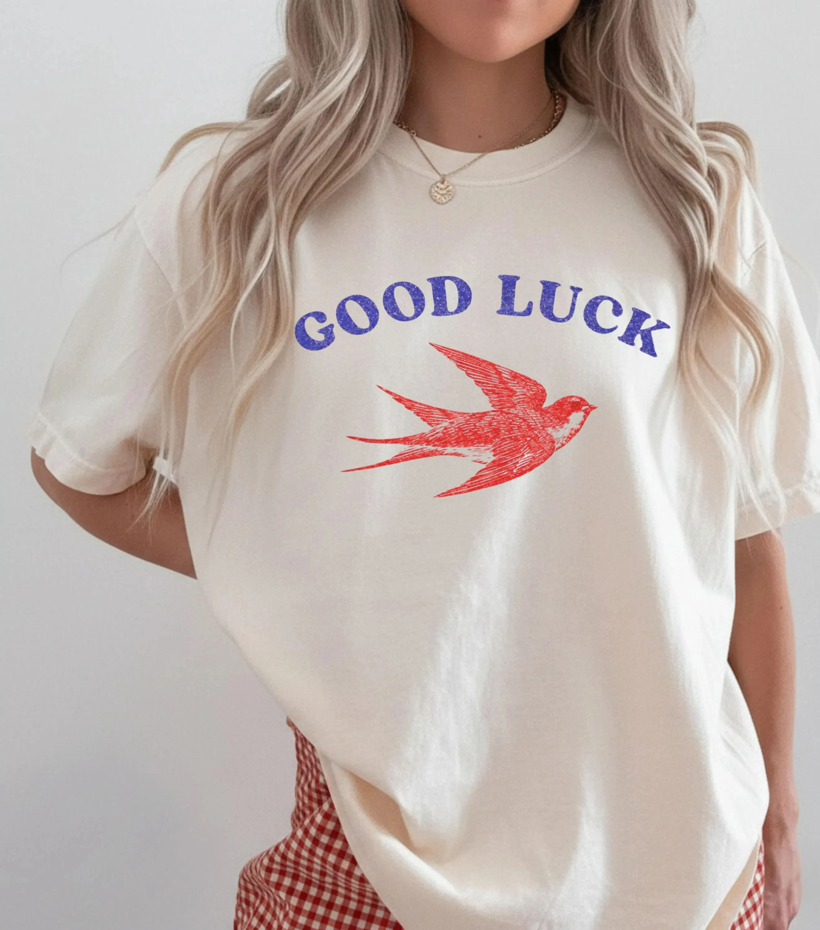 Women's Vintage Lucky Swallow T-Shirt Unisex Cotton Streetwear Oversized Loose Casual Short Sleeve Suitable for All Seasons