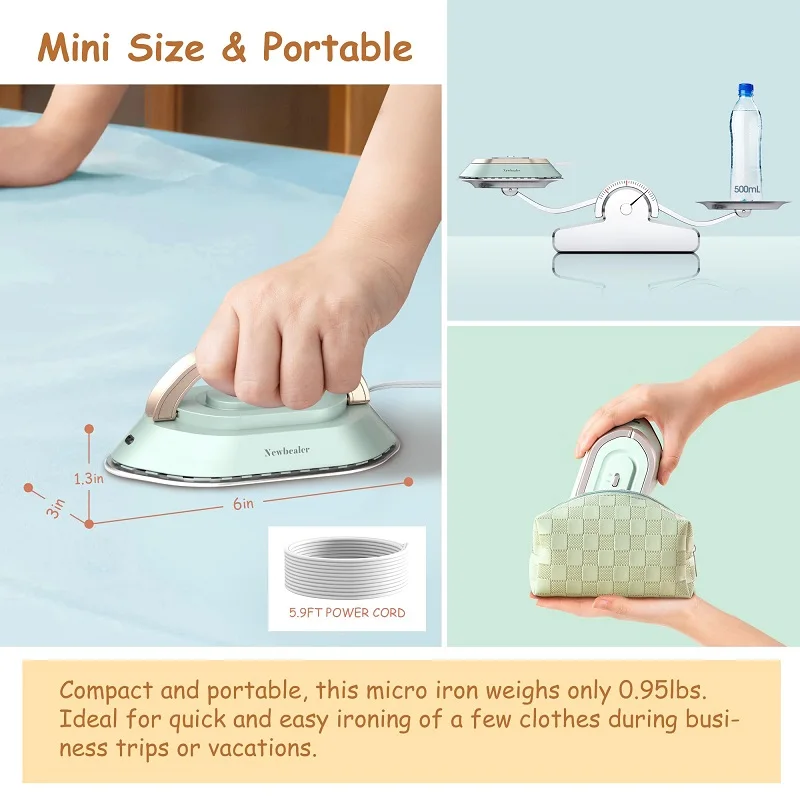 Plancha eléctrica portátil de doble voltaje, 110V/220V, 30S, precalentamiento, Mini plancha seca de viaje sin vapor para acolchar ropa de costura