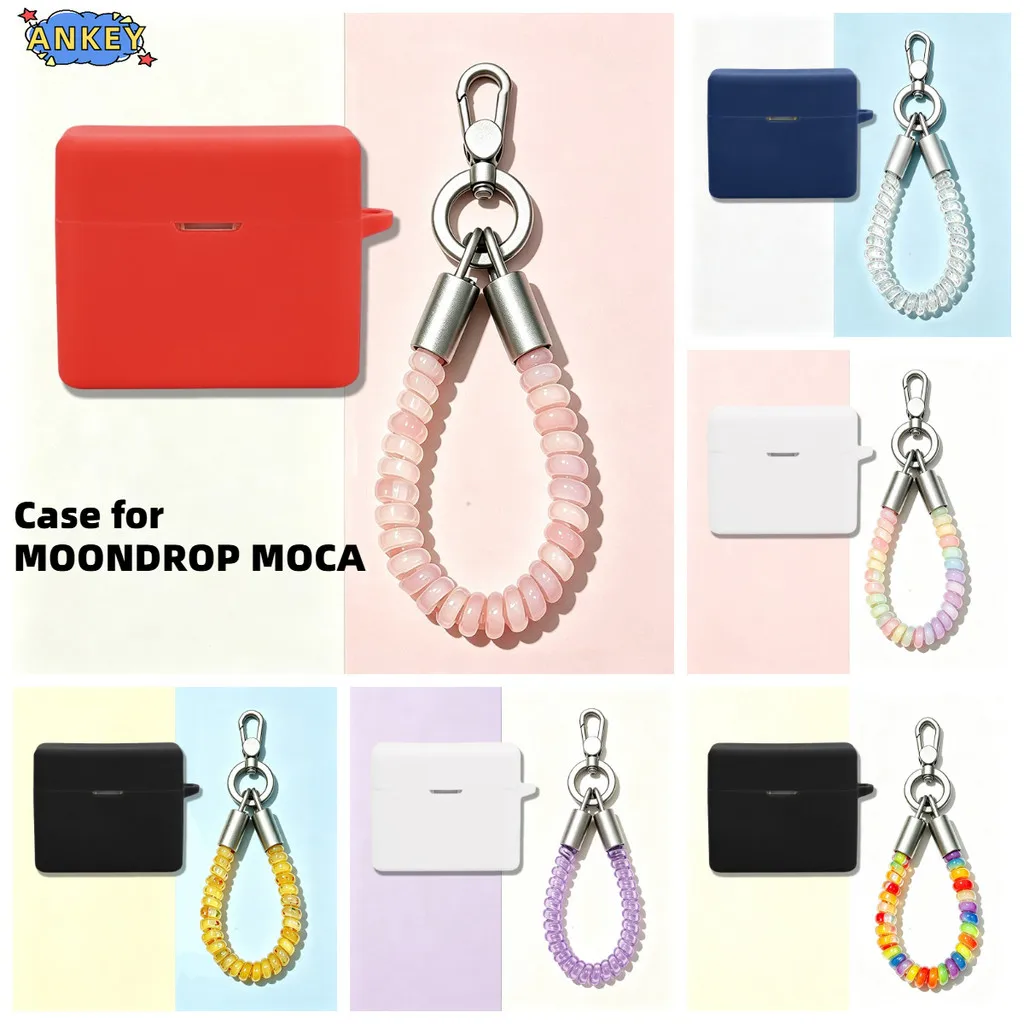 Compatible with MOONDROP MOCA Silicone Cases With Hook Protective Shockproof Wireless Earphone Cover With Colourful spring rope