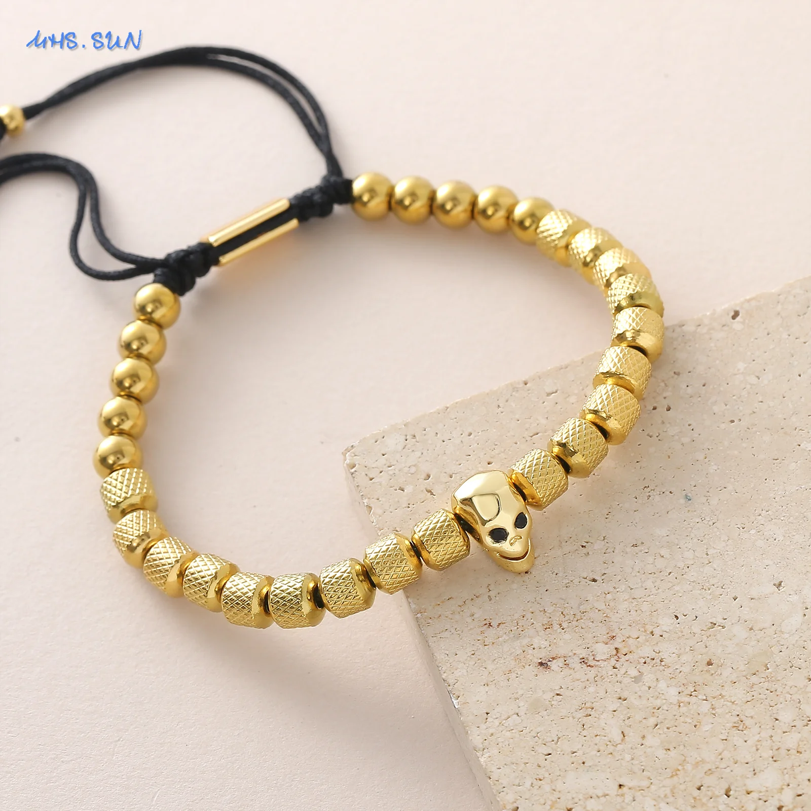 الفولاذ المقاوم للصدأ 6 مللي متر مطرز أساور للنساء الرجال الهيب هوب الذهب اللون الجمجمة سحر سوار مجوهرات الحفلات هدية قابل للتعديل #6