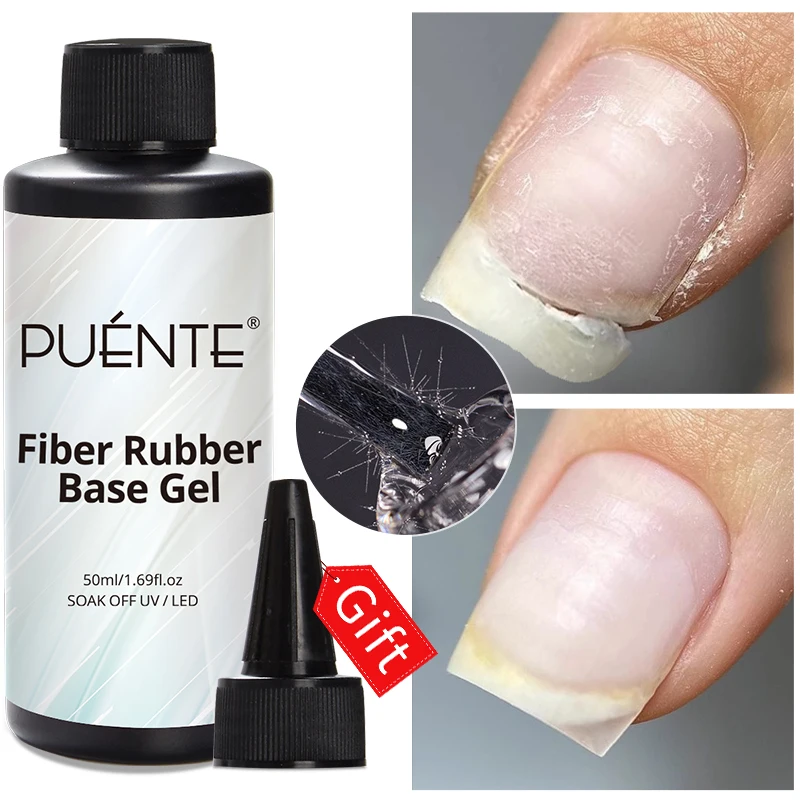 PUENTE 2pcs/set 50ML Quick-Build Fiberglass Gel Crystal Top Coat Gel Nail Polish Improve Damaged Nails Construction UV Varnish