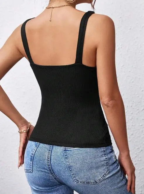 

Top Women 2026 Spring Summer New Solid Color U-Shaped Sleeveless Sexy Backless Design Slim Fit Basic Casual Camisole T-Shirt