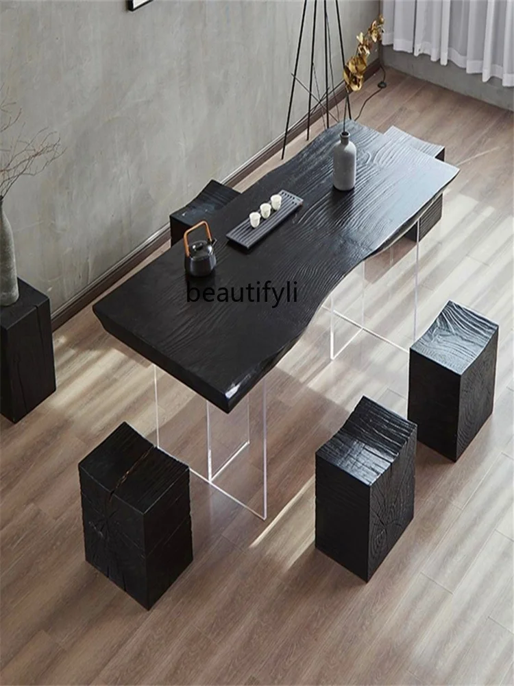 Miji Style Acrylic Suspension Dining Table Creative Simple Solid Wood Tea Table Vintage Carbon Black Log Large Board Table Desk