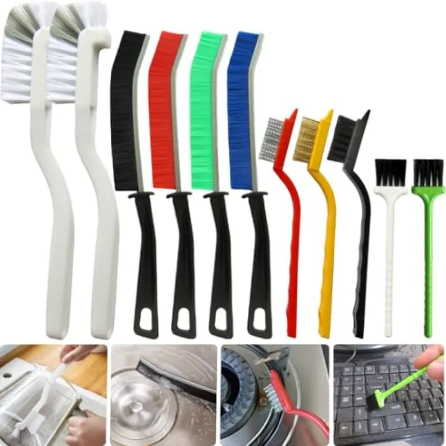 11Pcs Crevice Cleaning Brush Set, Hard Bristle Gap Cleaner Brushes, Ideal for deep Cleaning Gaps, Kitchens, Sinks, bathrooms, T