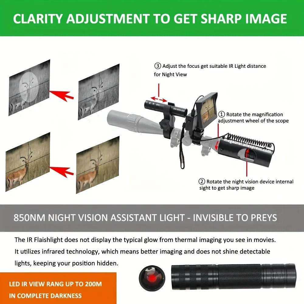 850nm Professional IR Infrared Flashlight Laser Sight Illuminator, 400m Range for Night Vision Hunting and Wildlife Observation - view 5