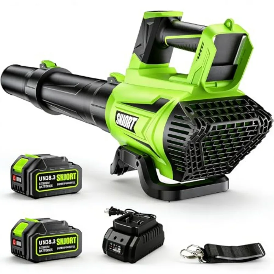 

Беспроводная воздуходувка для листьев 980CFM с бесщеточным двигателем, 2 аккумуляторами и зарядным устройством, 6 режимов скорости, легкий дизайн для ухода за газоном и уборки пыли