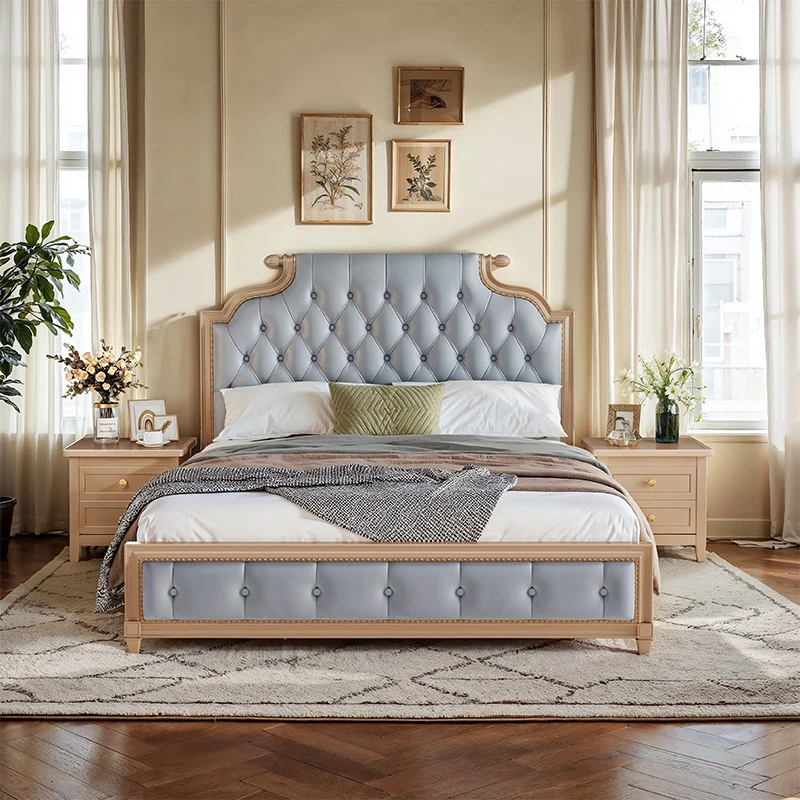 

King Size Queen Double Bed Simple Frame Wood European Twin Double Bed Aesthetic Modern Letto Matrimoniale Bedroom Furniture