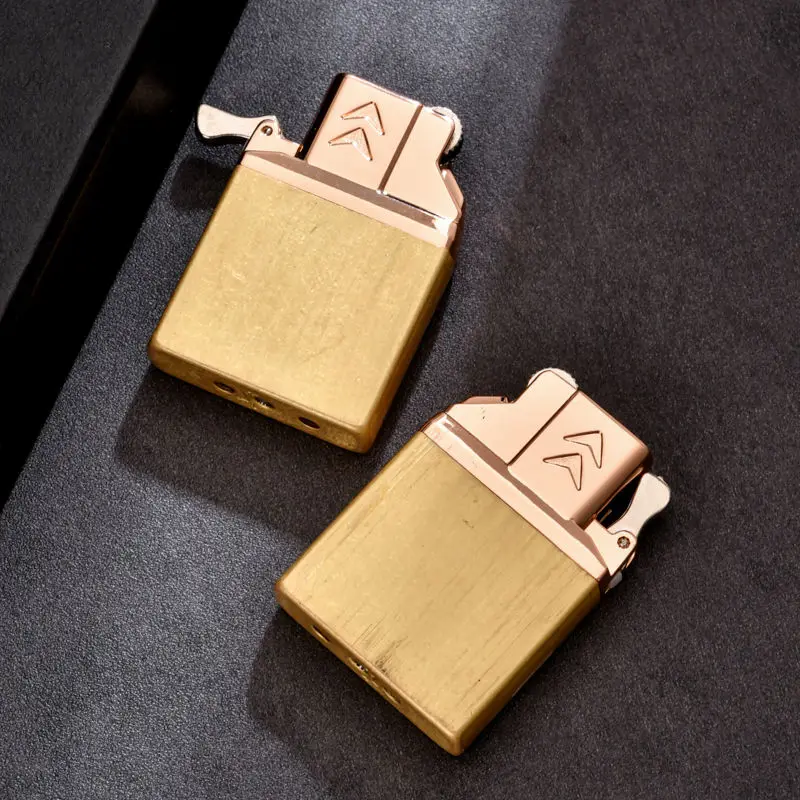 Double Fire Butane Gas Inflate Lighter Brass Windproof Movement Inner Insert Conventional ZP Replace Cigarettes Accessories