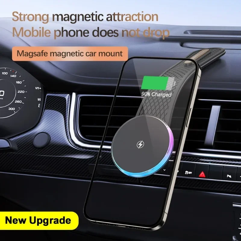 Newest Portable 15W Magnetic Wireless Charger Pad Car Mount for Center Control Screen Dashboard for iPhone 15 14 13 Pro Max Mini