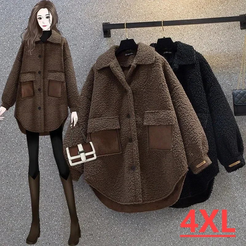 2023 autumn winter plus size women clothing faux cashmere jacket coat warm lamb wool coat womens fur jacket thin woman clothing