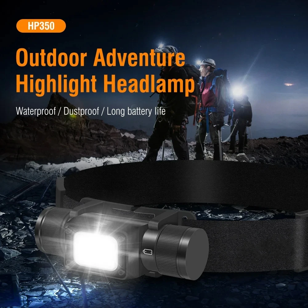 

HP350 Powerful Headlamp 800LM Type-C Rechargeable 100M Range Work Headlight IP65 Waterproof Head Torch Fishing Camping Lantern