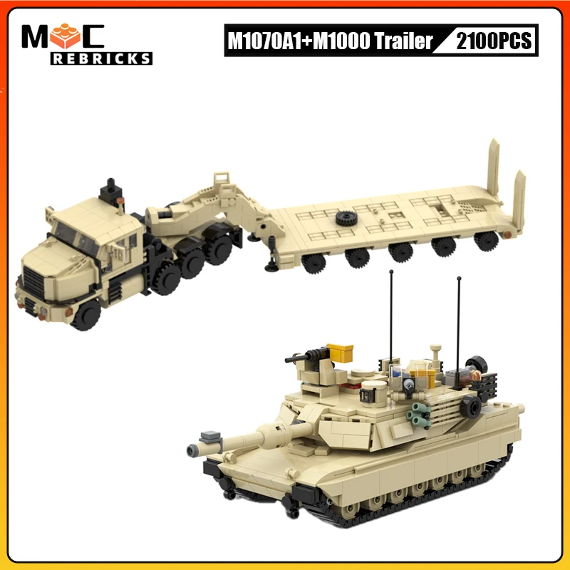 WW2 Military Transport Vehicle M1070 Truck Building Block Assembly Model M1A2 Abrams Tank Bricks Toy Collection Suit Kid Gift