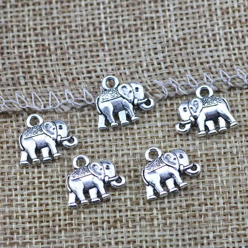 40 Pieces/Lot 12x14mm Antique Silver Color Double Sided Elephant Charms Bracelet Charm Keychain For DIY Jewelry Making