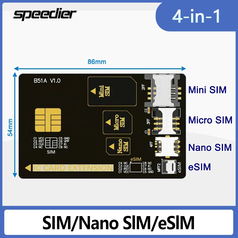 

4-in-1 Mobile Smart Adapter Card Activation Testing Supports Mini Micro Nano SIM ESIM for Business Hall Machine Equipment