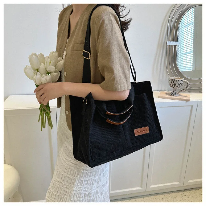 Corduroy Shoulder Bag Handbag Tote Bag Multi-pocket Mammy  Handbag Adjustable Strap Crossbody Bag For Vacation Go Out