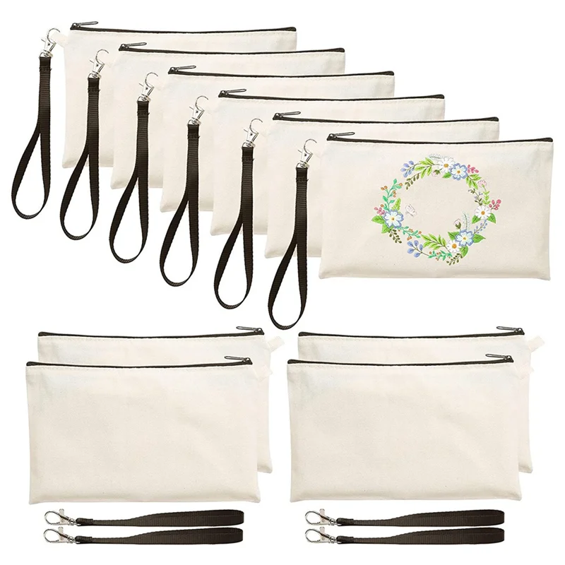 ABNP 10Pcs Sublimation Blank Pen Case Blank DIY Craft Bags Canvas Pencil Case Canvas Makeup Bag Cosmetic Bags Pencil Case