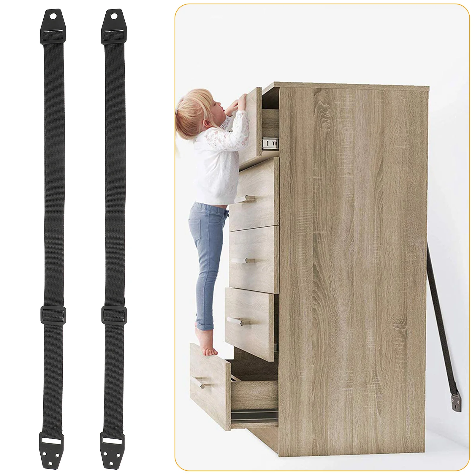 

2pcs Anti-Tip Strap Adjustable Fixing Belt Home Furniture Safety Secure Shock-Proof Vibration Resistant Mounting Strap For