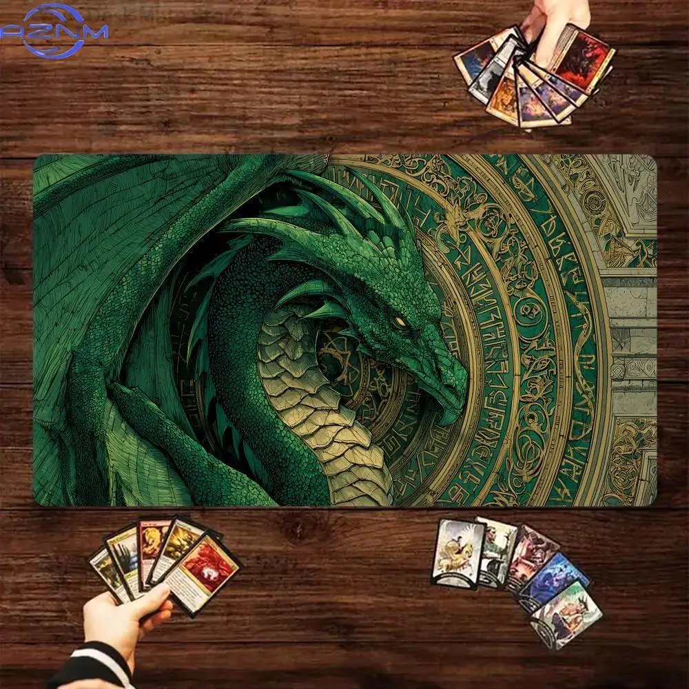 Magic Runes and Green Dragon Design MTG Playmat Magic Card Battle Mat 35X60CM gathering gaming mats tapete magic mtg card pad