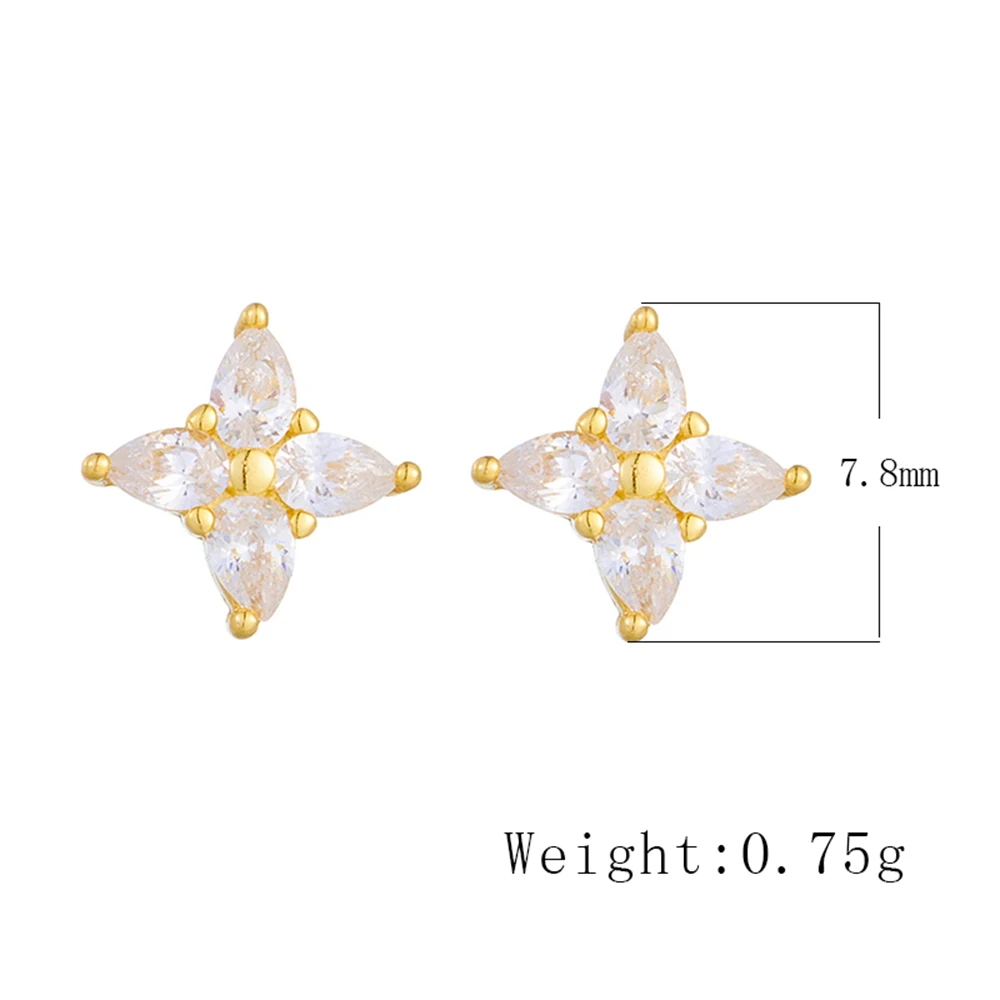 925 Sterling Silver 14K Gold Plated Rhodium Plated Four Point Star Marquise CZ Stud Earrings Clear Zircon Dainty Daily Jewelry