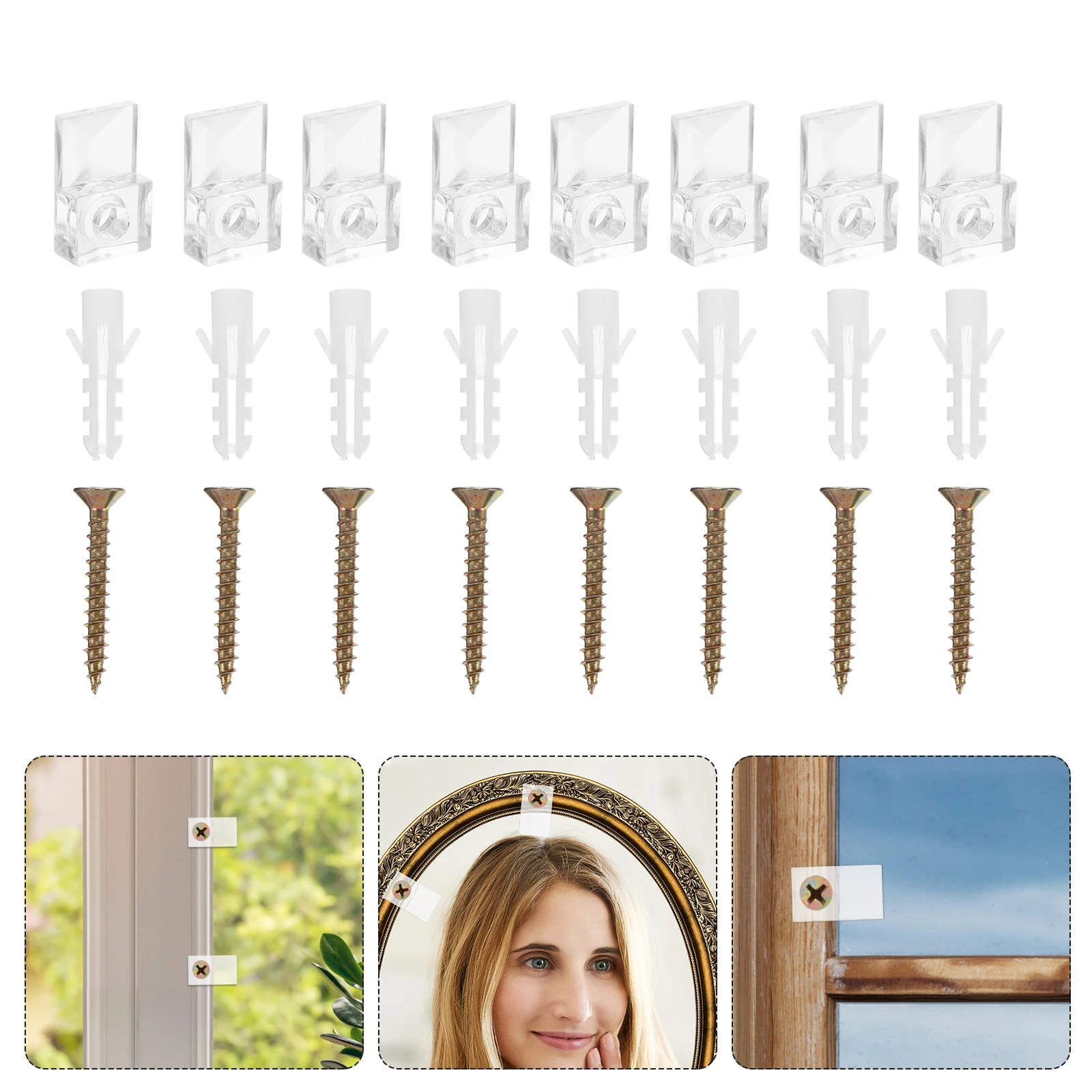 20 Pcs Glass Clamps Fixing Clips Plastic Mirror Brackets for Cabinet Bathroom Display Easy Install Screws Included