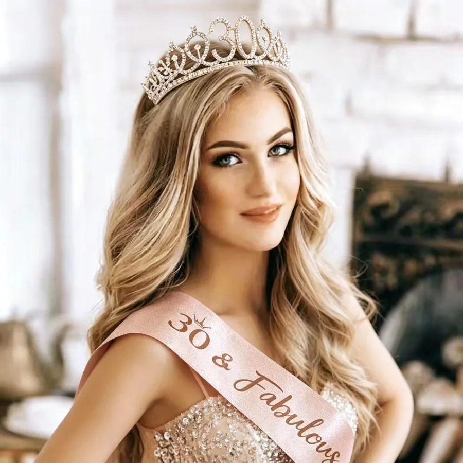 Geburtstags-Tiara Krone Schärpe für Frauen und Mädchen zum 10., 13., 16., 21., 30., 40., 50., 60., 70., 80. Geburtstag Partydekoration Geschenke – Detail 14