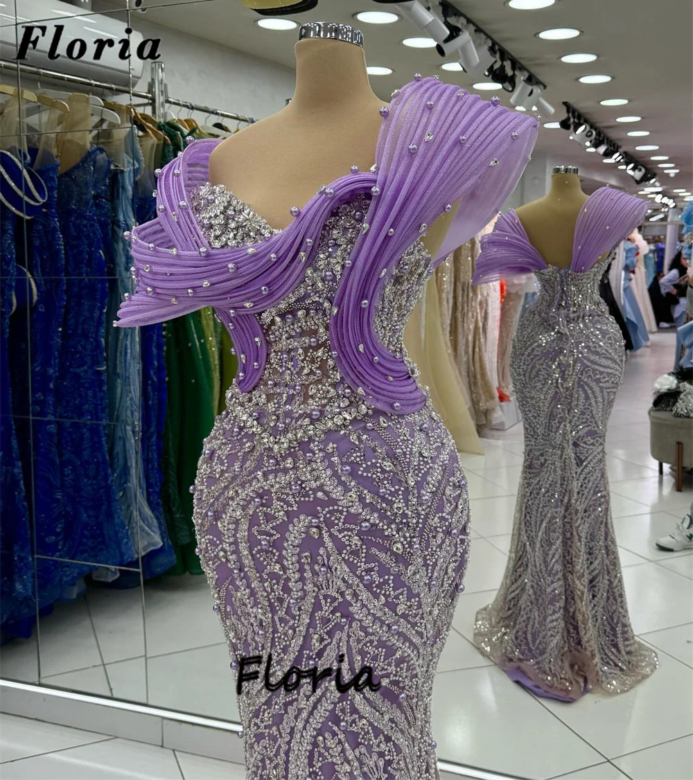 

Новые модные фиолетовые вечерние платья русалки с длинными оборками на плечах и бисером, вечерние платья для второго приема, индивидуальные платья для выпускного вечера