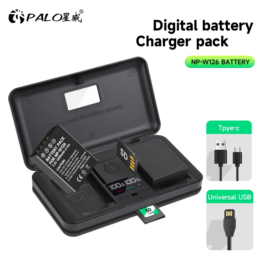 

PALO NP-W126 NP W126 NP-W126S W126S Battery + Multifunctional Smart Fast Charger for Fuji X-Pro1 XPro1 X-T1 XT1,HS30EXR