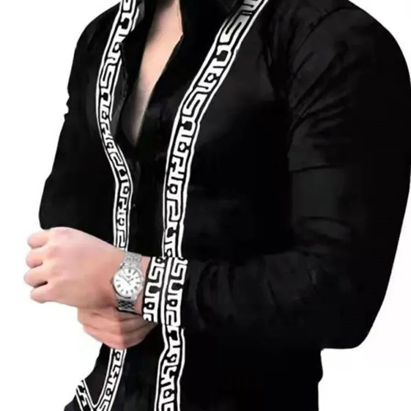 

New Men's Long Casual Printed Shirt Luxury Social Ball SVE PU Leather Thickened Autumn Classic Style Nine Sleeve Women's Wear