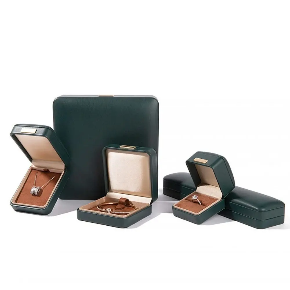 Luxury PU Leather Jewelry Packaging Box Round-cornered Gold Buckle Ring Storage Box Premium Leather Box Anniversary Gift