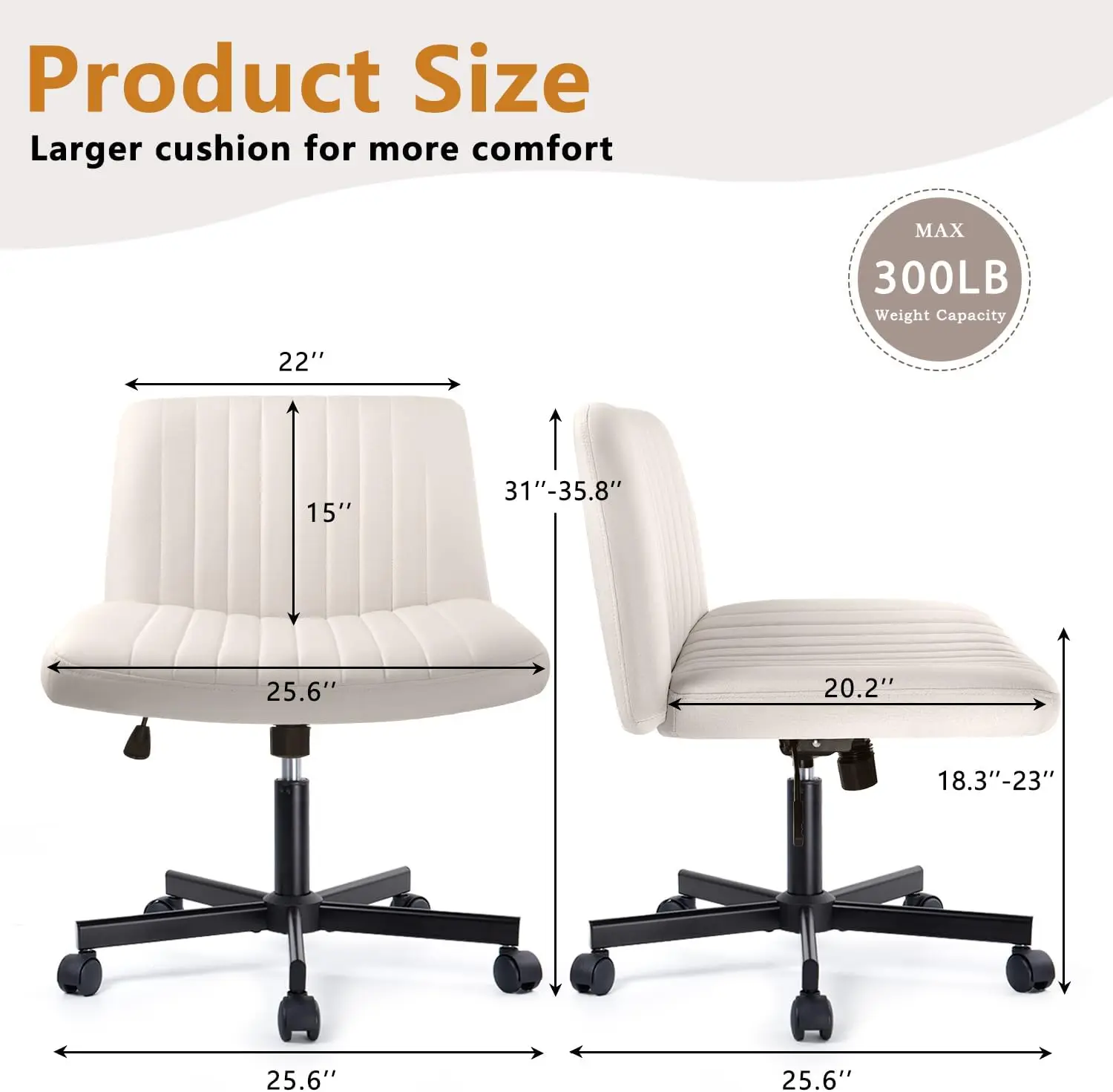 

Criss Cross Chair with Wheels, Cross Legged Office Vanity Chair with Wheels, Comfortable Beige Vanity Chair with Back