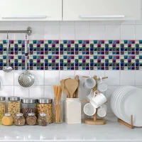 10pcs Iridescent Mosaic Peel and Stick Tile Stickers Self-Adhesive 3D Wall Decals for Kitchen Bathroom Backsplash Easy to Cut 4