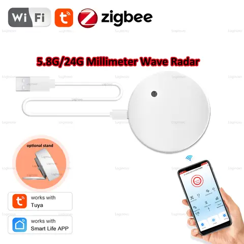 Tuya WiFi /Zigbee 인간 존재 감지기 스마트 인체 PIR 센서 5.8G 24G 마이크로파 레이더 감지기 휘도 모션 센서